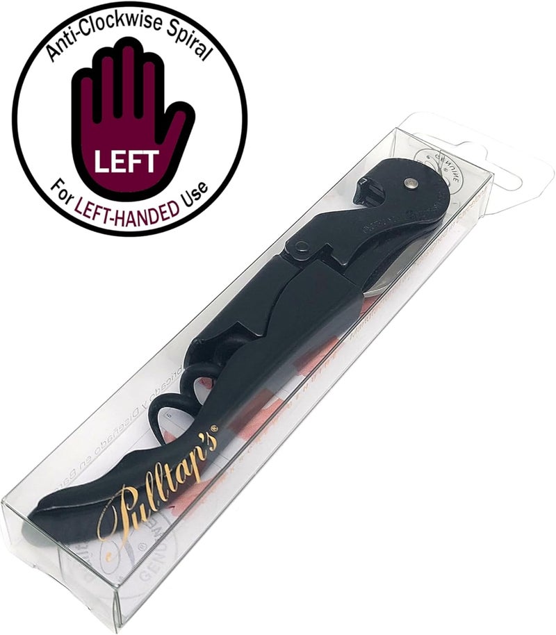Pulltap's Genuine Classic 500 LEFT-HANDED Waiter's Corkscrew – Double-Hinged Wine Key with Hinged Foil Cutter – Patented Design – Made in Spain – Black/Black (Negro/Negro) - Image 4